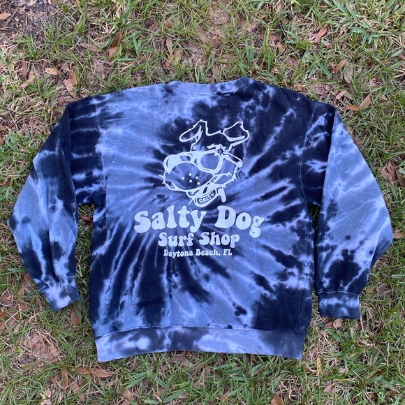 Salty Dog Surf Shop Daytona Beach, Fl Crewneck Sweater L Gray/Black Tie-dye - Picture 2 of 4